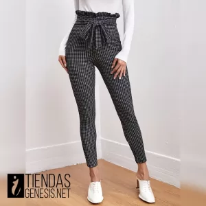 Pantalón con lazo delantero a cuadros casual